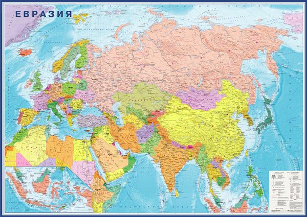 Карта евразия. Политическая матовая