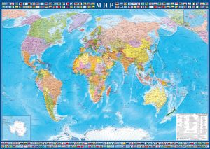 Карта Мир политическая с флагами государств