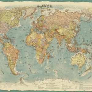 Карта Мир ретро м-бполитическая. Изображение современной карты Мира в старинном стиле