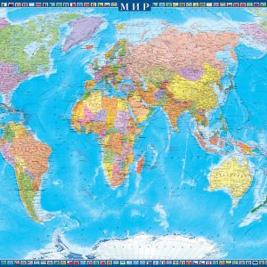 Карта Мир политическая с флагами государств на одном листе