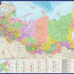 Карта Россия политико-административная с флагами субъектов рф