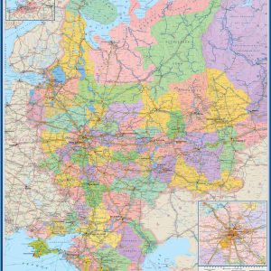 Карта Европейская часть России. Транспорт политико-административная