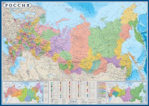 Карта Россия политико-административная с флагами субъектов рф