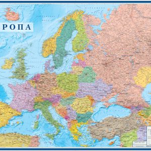 Карта Европа от атлантики до урала политическая+границы субъектов рф матовая