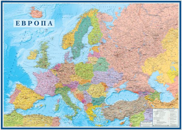 Карта Европа от атлантики до урала политическая+границы субъектов рф матовая