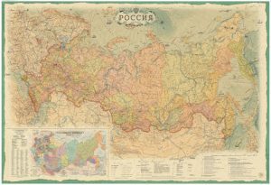 Карта Россия политико-административная в ретро стиле