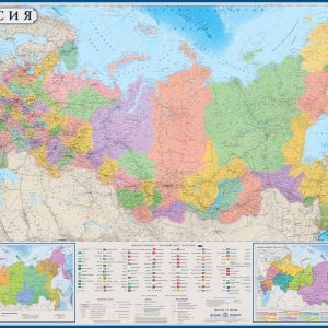 Карта Россия политико-административная с флагами субъектов рф