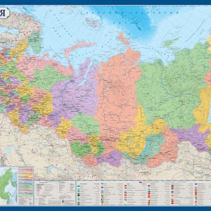 Карта Россия политико-административная с флагами субъектов рф