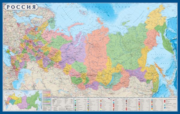 Карта Россия политико-административная с флагами субъектов рф