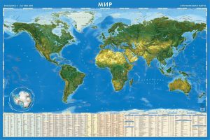 Карта Мира физическая, спутниковая
