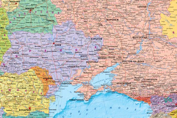 Карта Европа от атлантики до урала политическая+границы субъектов рф матовая