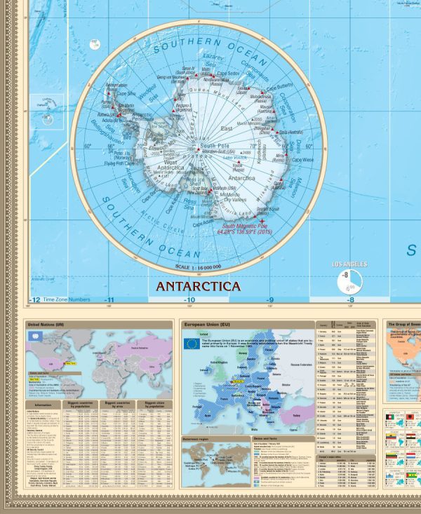 Большая карта Мира на английском языке (политическая с инфографикой)