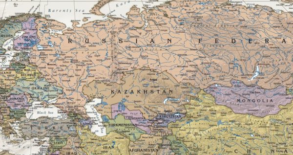 Политическая карта Мира в ретро-стиле на английском языке