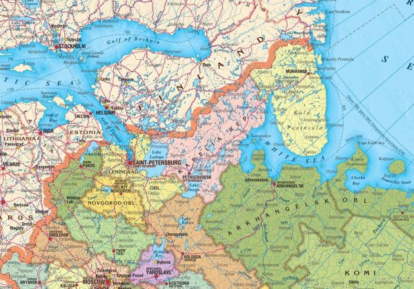 Политико-административная карта России на английском языке
